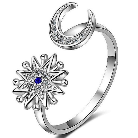 Sterling Silver .925 Adjustable Moon & Star Ring - Picture 2 of 7